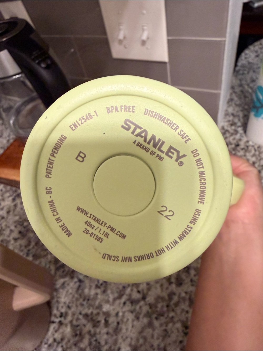 Stanley Lemon Lime Travel Mug with Pink Logo and Straw Lid - Picture 2 of 3